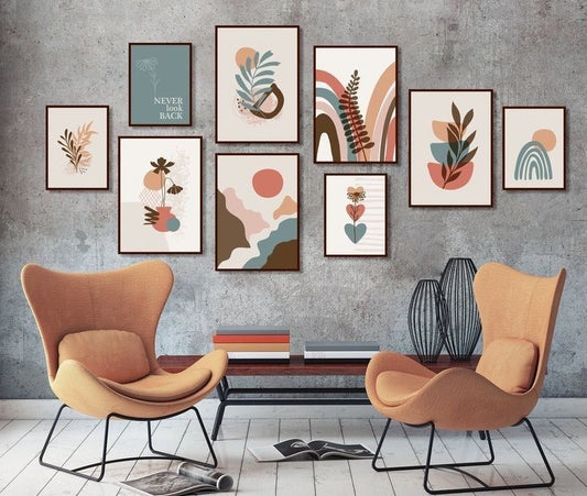 Colourful Wall Art9- Piece Set - Positive Quotes and Playful Designs